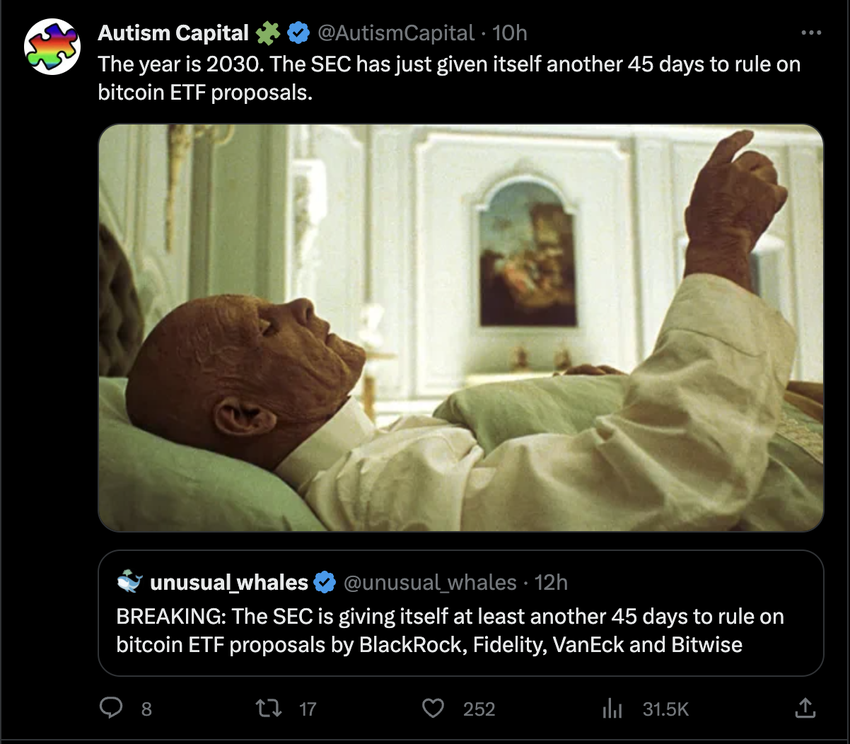 Crypto community reaction to SEC's delays