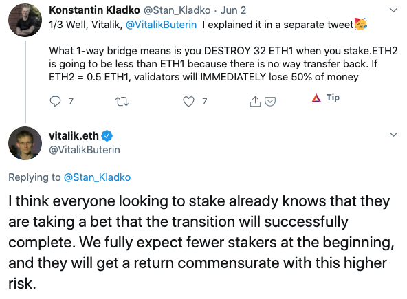 Tweet respuesta de Vitalik a criticias ETH2